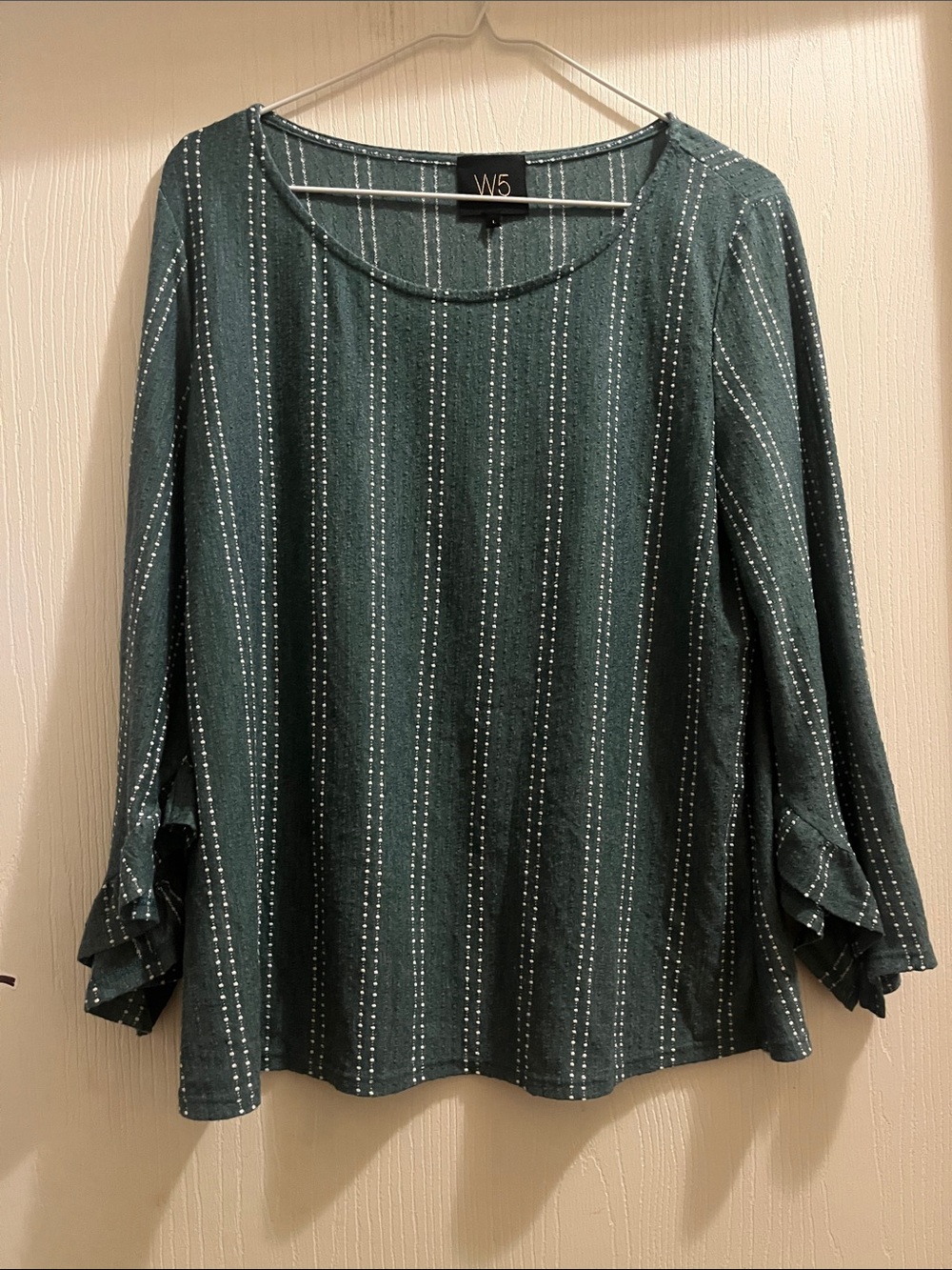 W5 Teal Green Vertical Stripe Long Sleeve Blouse